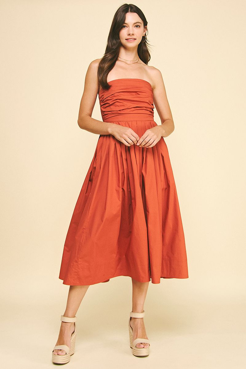 Florence Shirred Strapless Midi Dress - Pinch - COLOR GAME