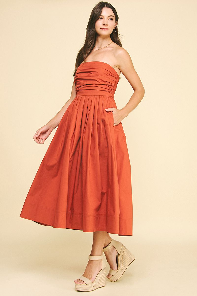 Florence Shirred Strapless Midi Dress - Pinch - COLOR GAME