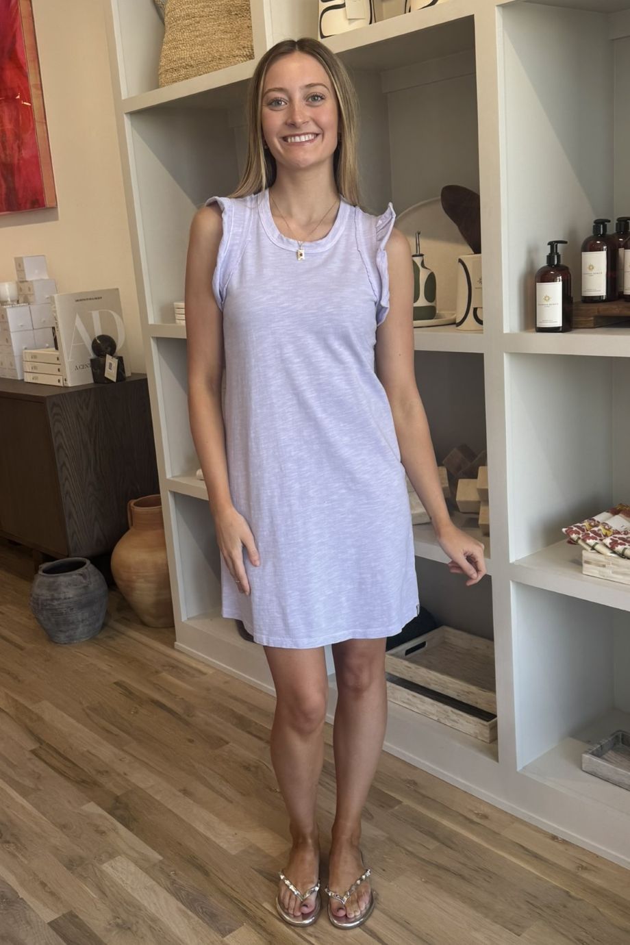 Flutter Sleeve Jersey Dress Lavender - FINAL SALE L / Lavender Flutter Sleeve Jersey Dress Lavender - FINAL SALE L / Lavender