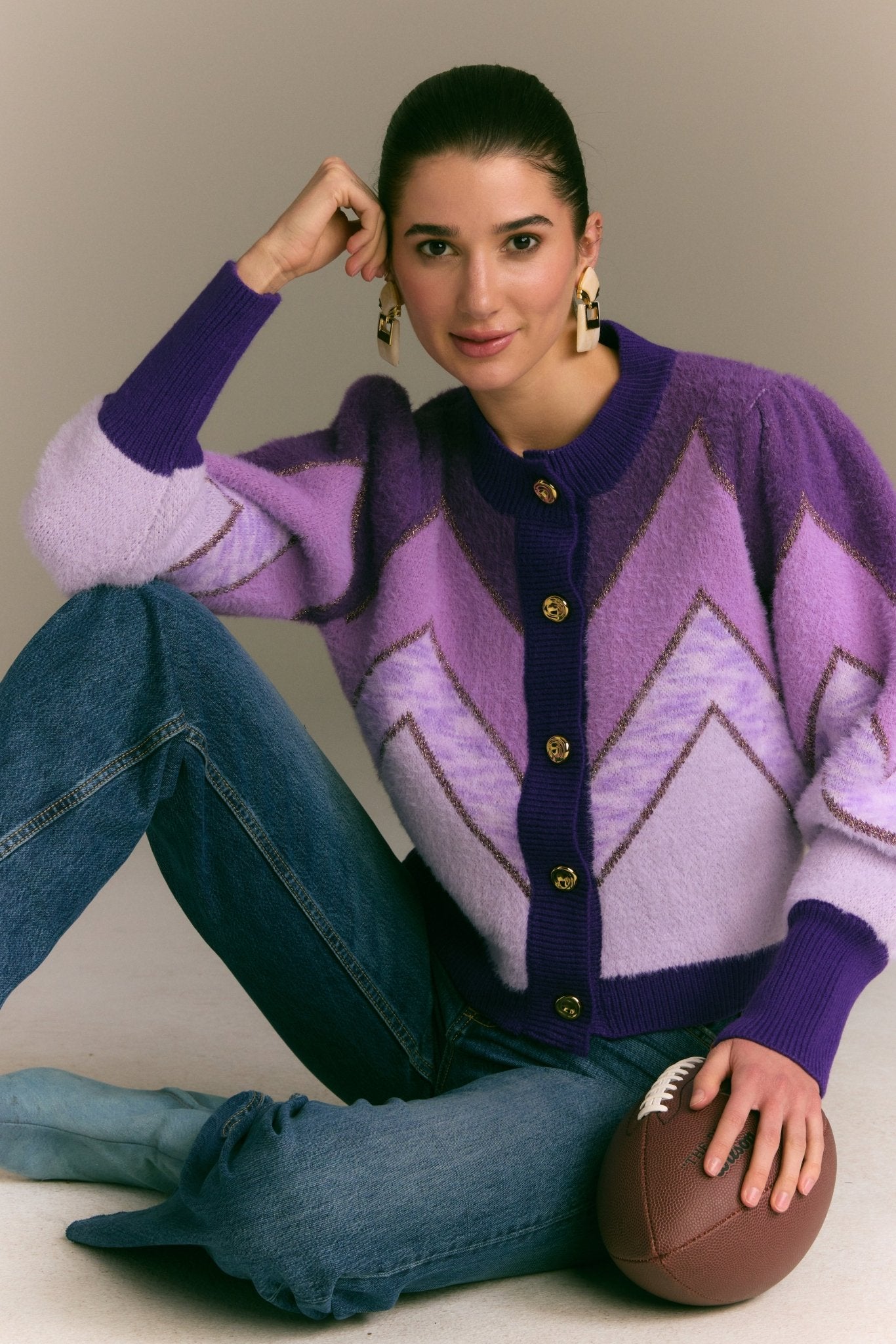 FUZZY CHEVRON CARDIGAN