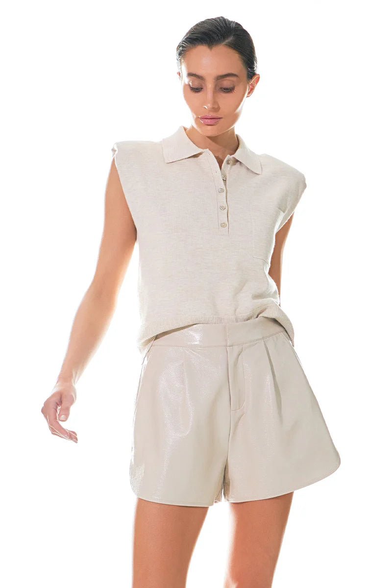 High - Waisted Faux Leather Shorts Taupe - Grey Lab - COLOR GAME
