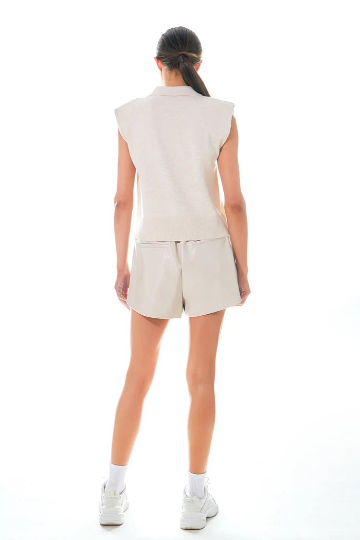 High - Waisted Faux Leather Shorts Taupe - Grey Lab - COLOR GAME