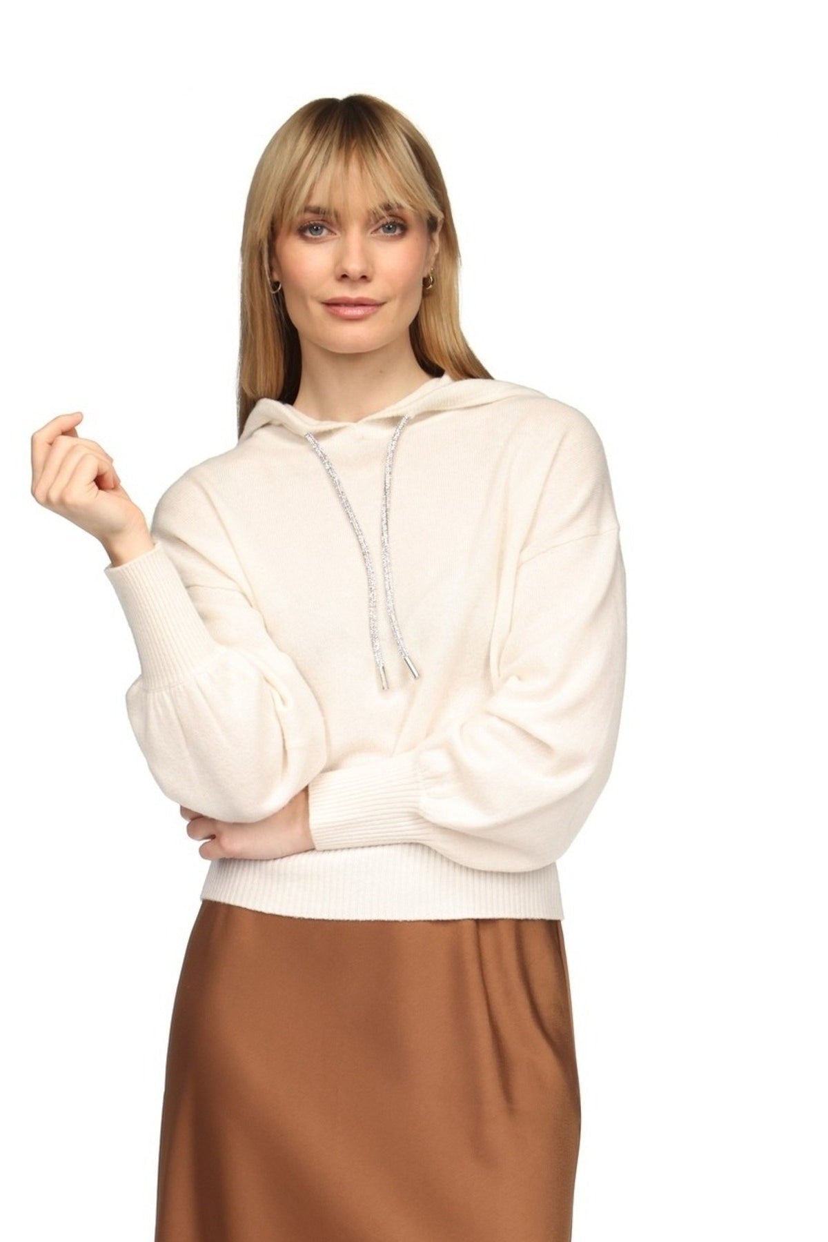 Hilary Organic White Cashmere Hoodie - Brodie Cashmere - Color Game
