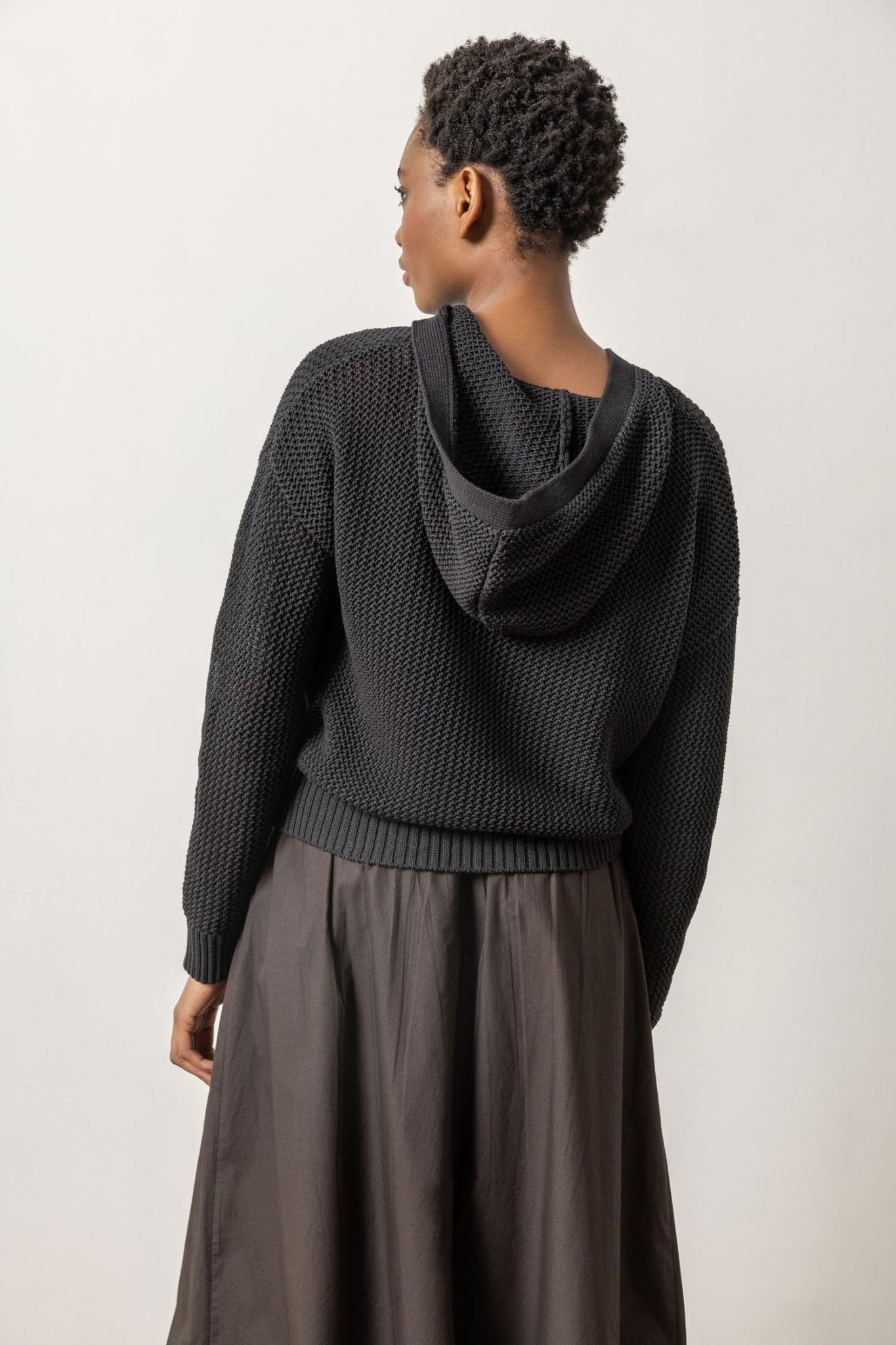 Hooded Split Neck Sweater Black - Lilla P - COLOR GAME