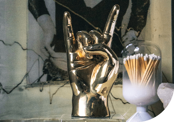Horns Up or Rock On Hand Sign Sculpture in Brass - Prize - COLOR GAME