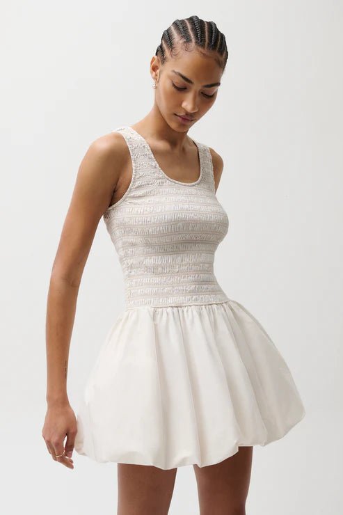 Ilona Bubble Hem Mini Dress Soft White - Pistola - COLOR GAME