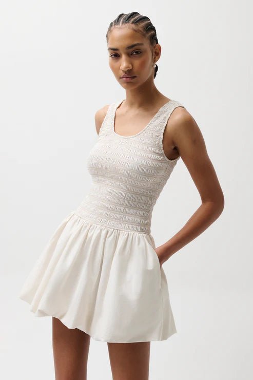 Ilona Bubble Hem Mini Dress Soft White - Pistola - COLOR GAME