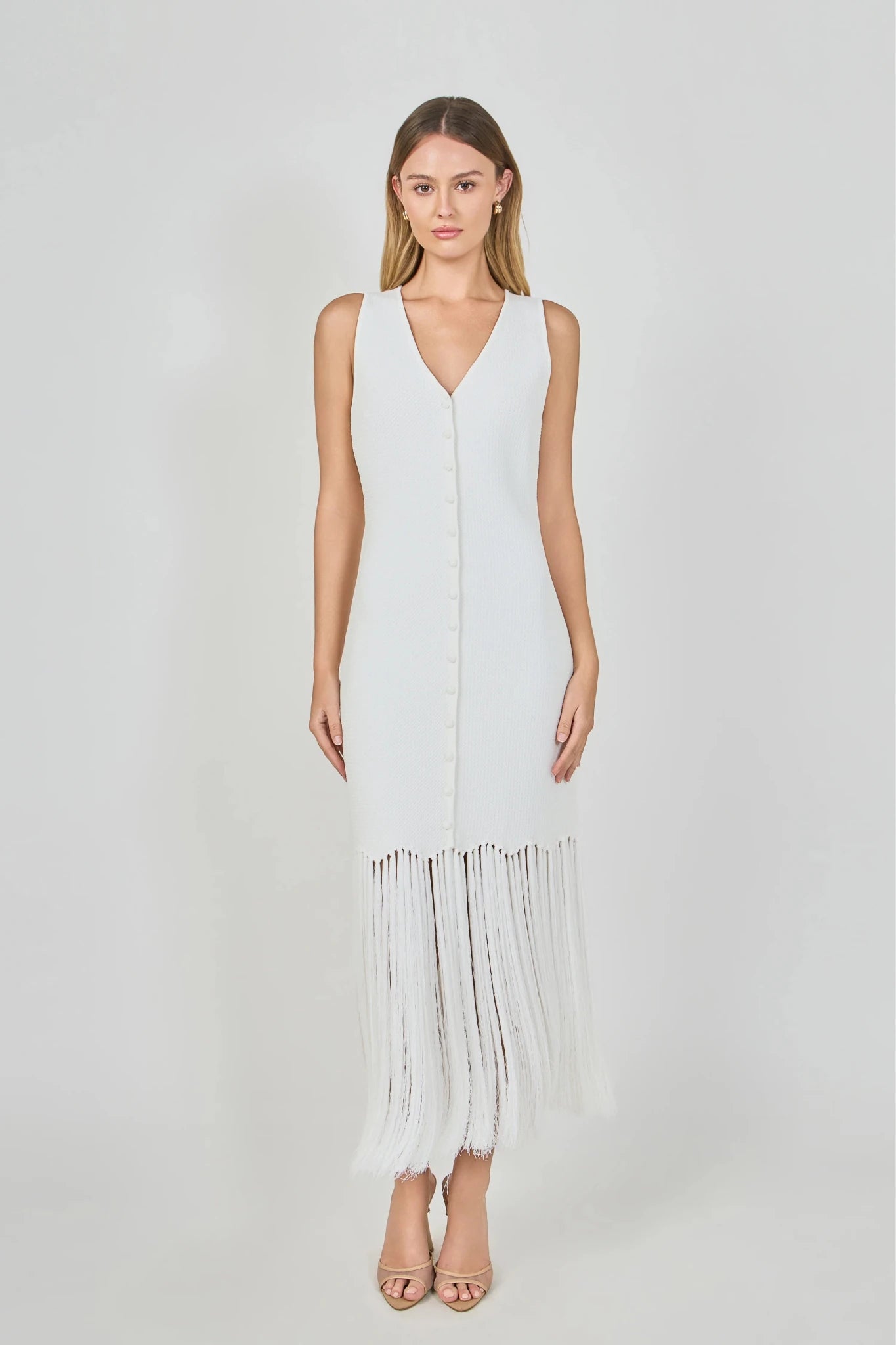 Ischia Sleeveless Fringe Knit Midi Dress - Endless Rose - COLOR GAME