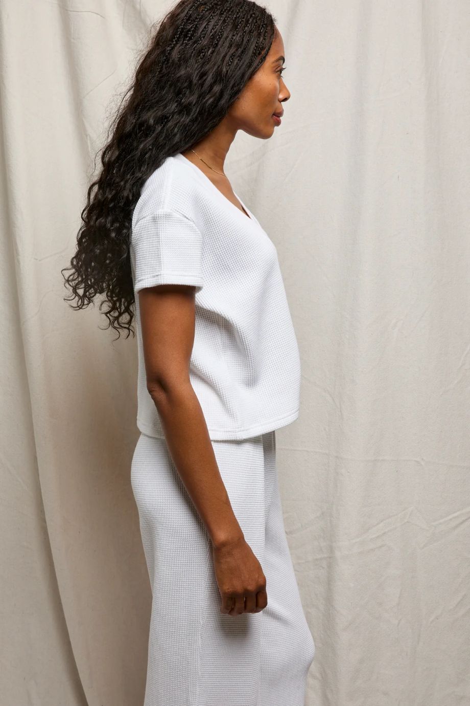 Jada Boxy Waffle V - Neck Tee - perfectwhitetee - COLOR GAME