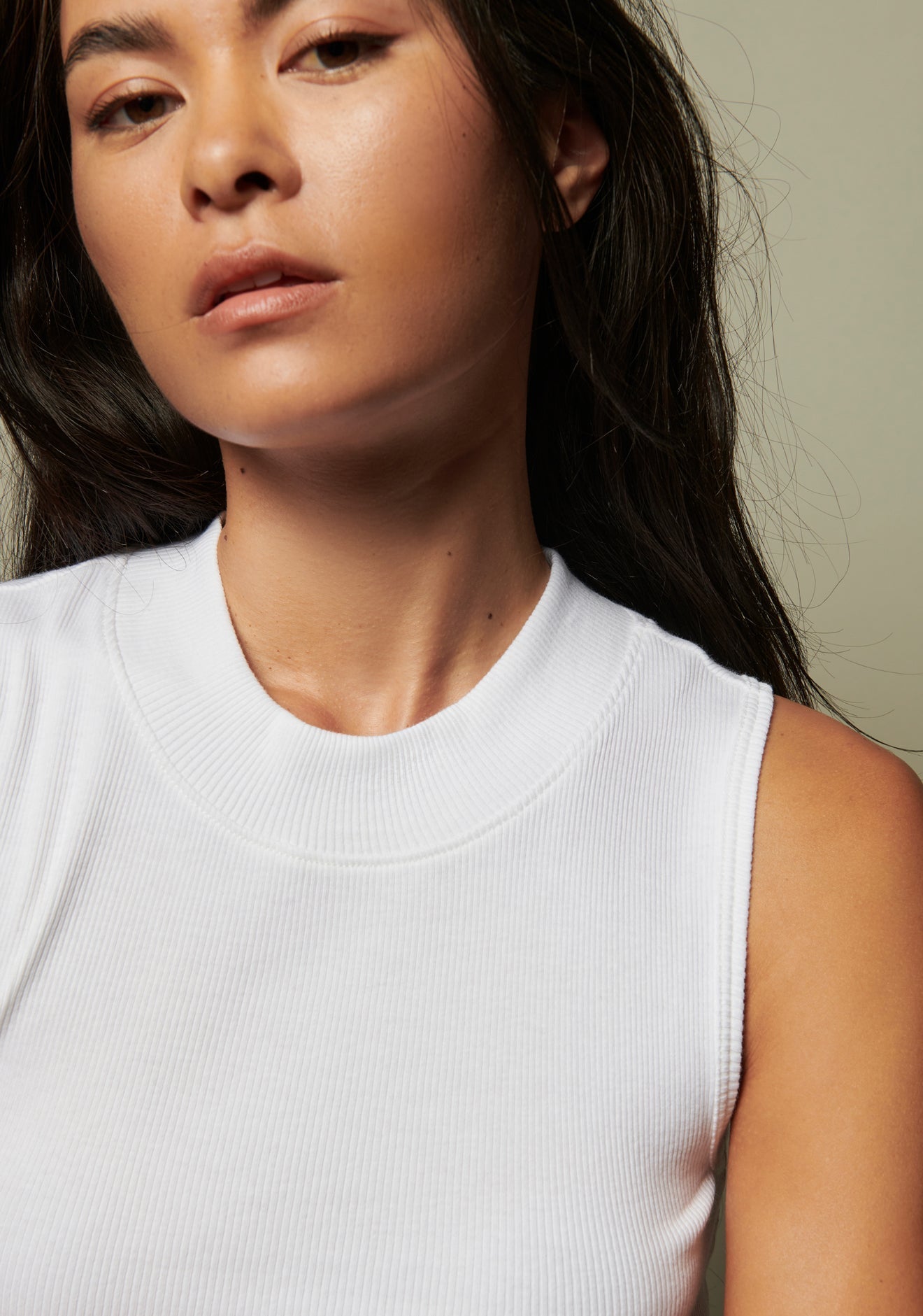 Joan Rib Sleeveless Mock Neck Tank White - Nation LTD - Color Game