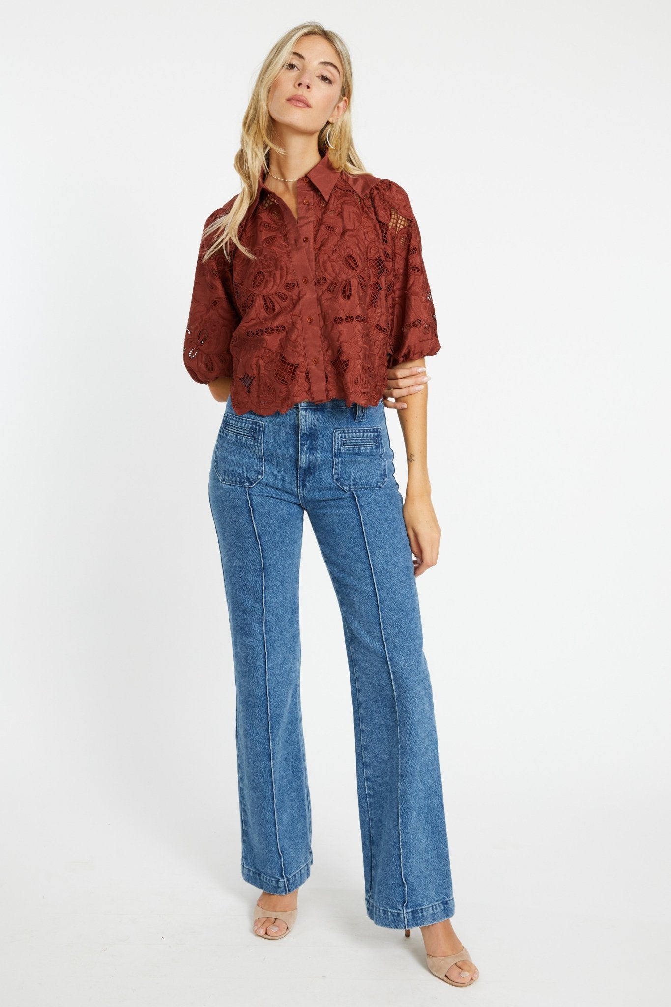 Juliette Fired Brick Lace Top