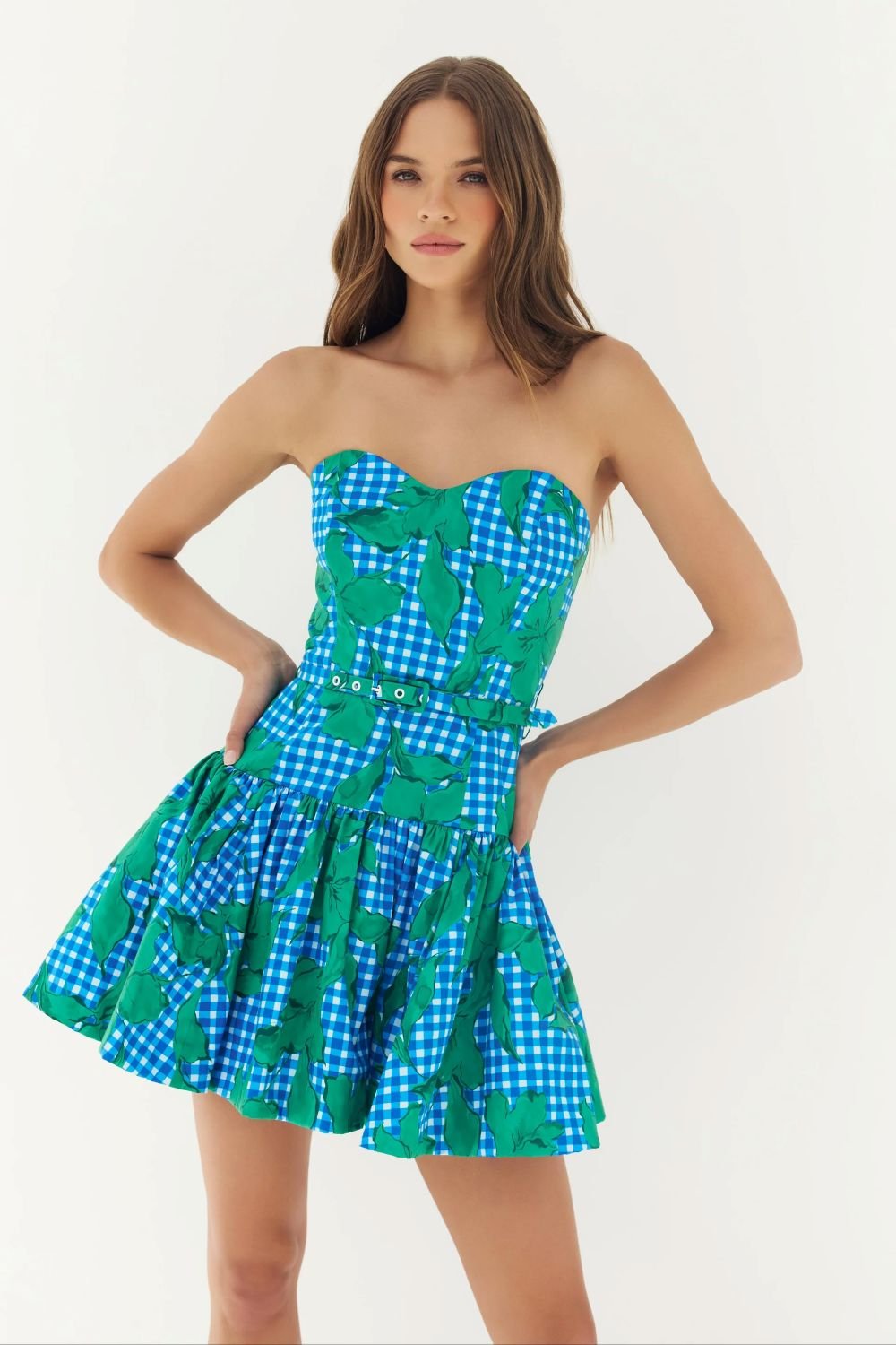 Junie Strapless Belted Mini Dress by Hutch in Green, Size: 6 at Anthropologie