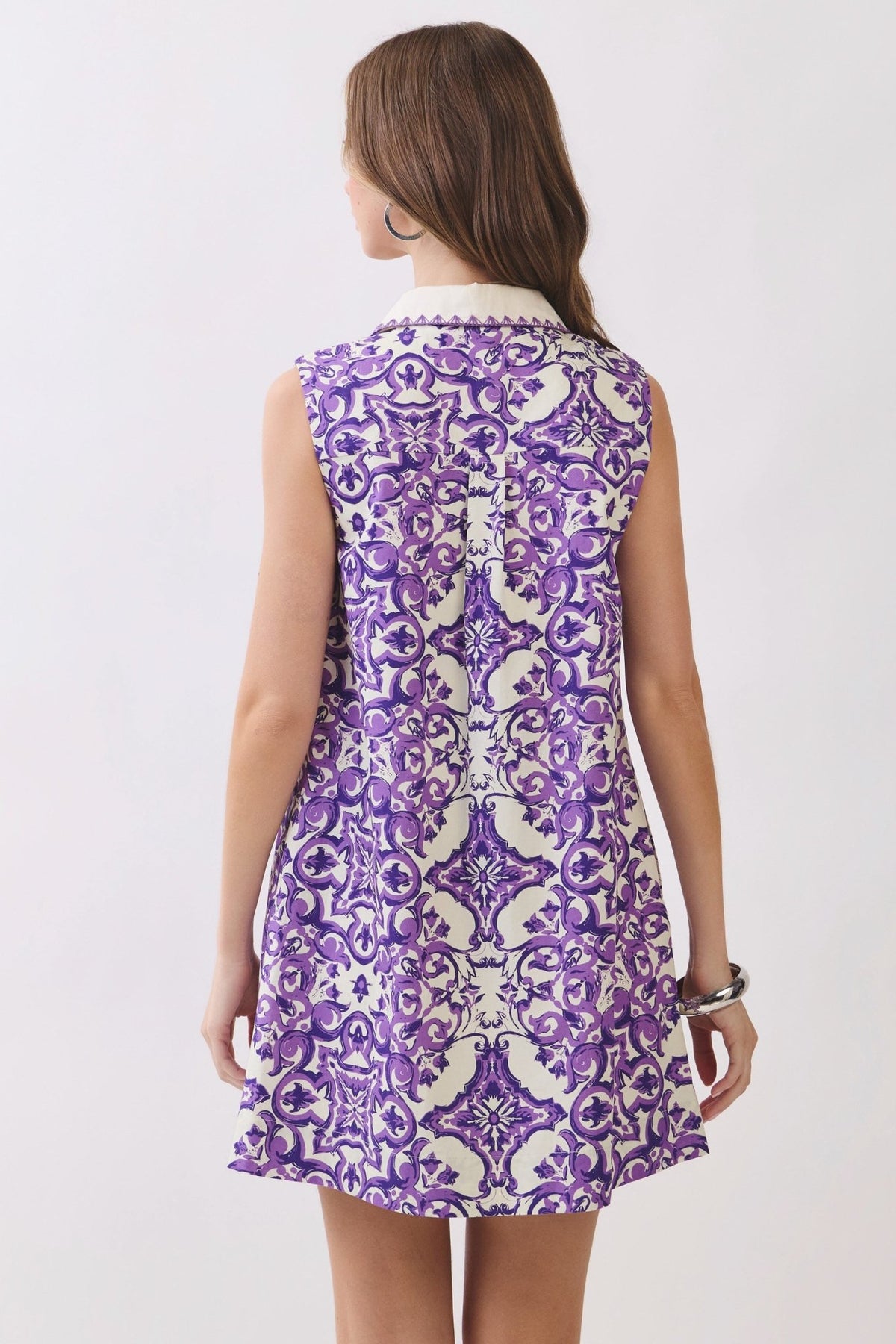 Juno Tile Print Mini Shift Dress Purple - TCEC - COLOR GAME