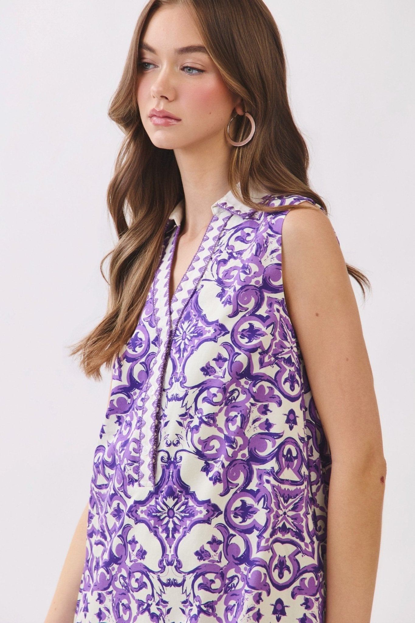 Juno Tile Print Mini Shift Dress Purple - TCEC - COLOR GAME