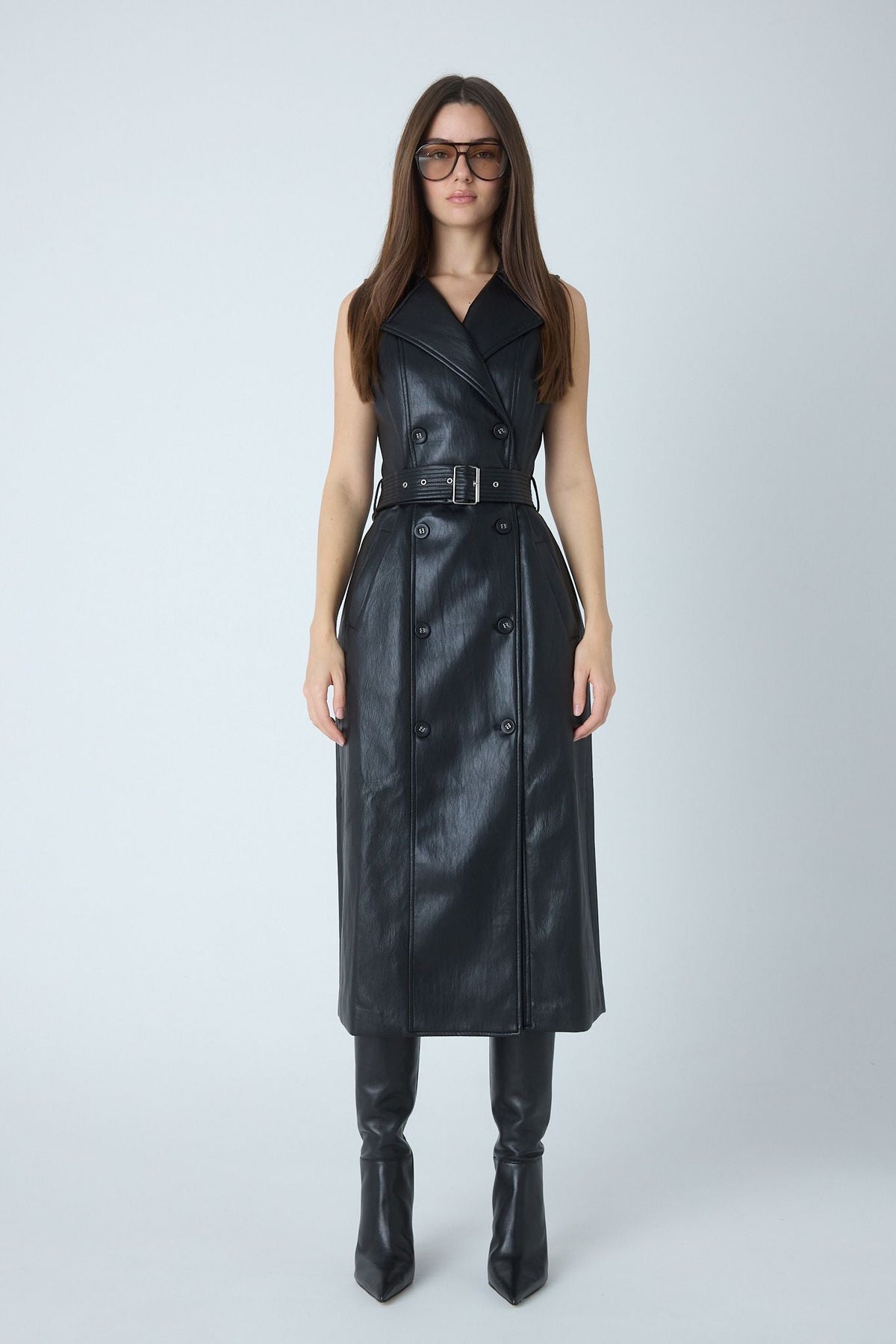 Kanisa Black Faux Leather Belted Dress - JS71 - Color Game