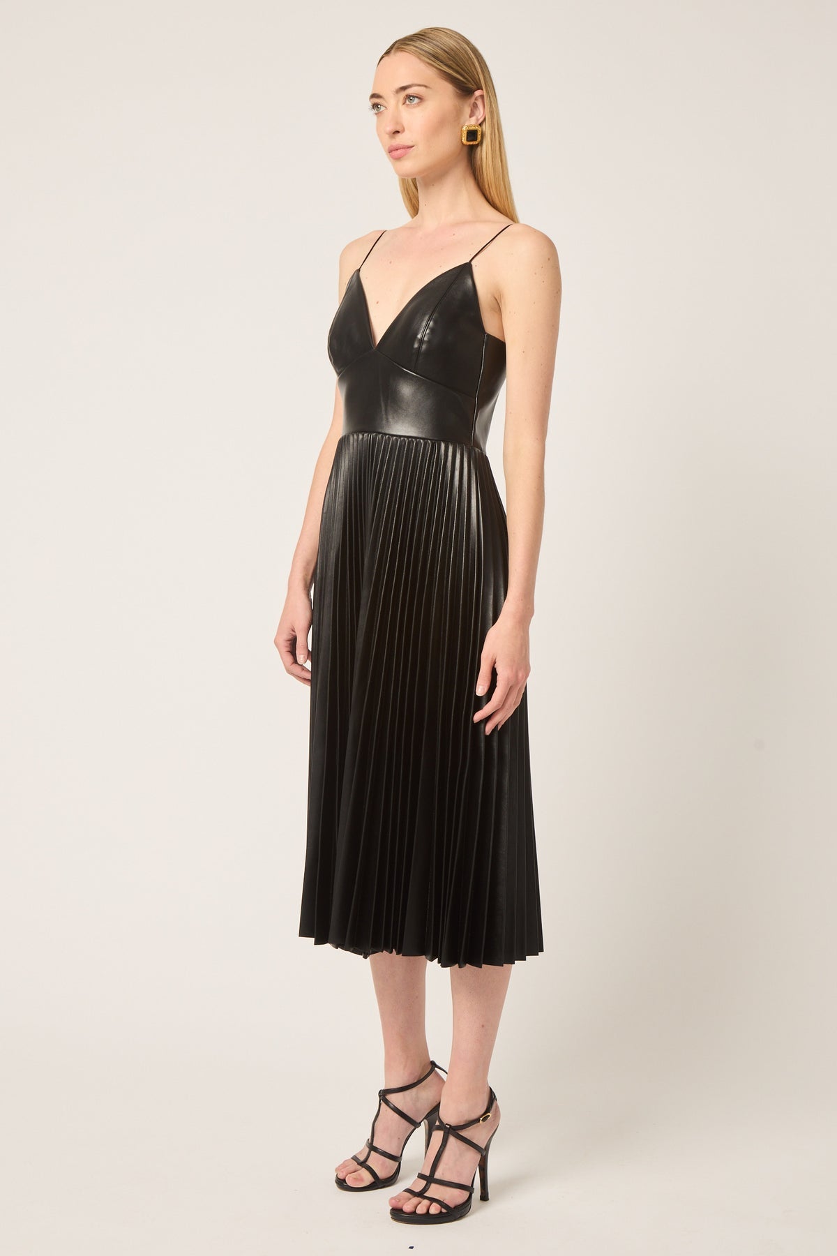 Kaya Vegan Leather Pleated Midi Dress by Gilner Farrar