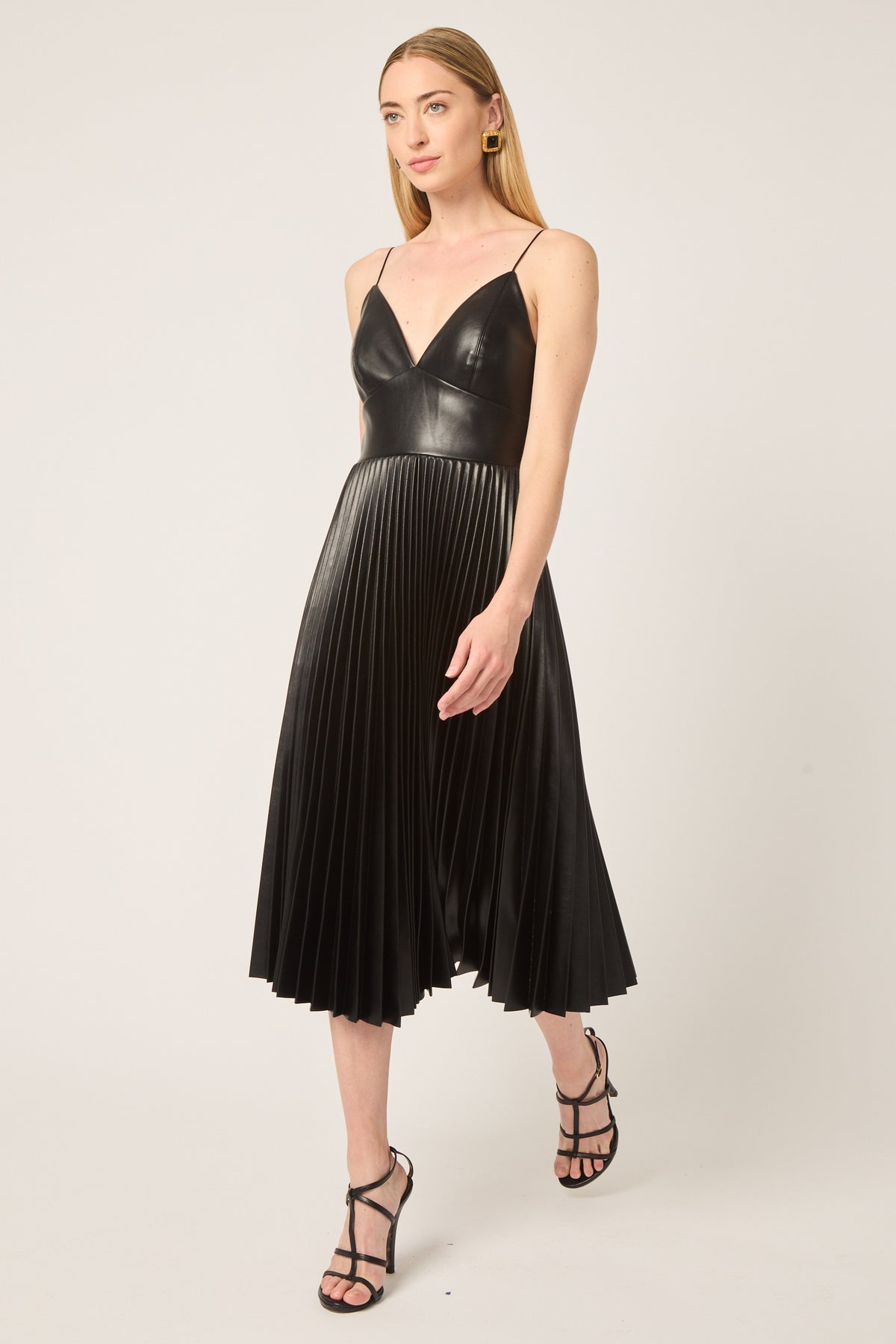 Kaya Vegan Leather Pleated Midi Dress by Gilner Farrar