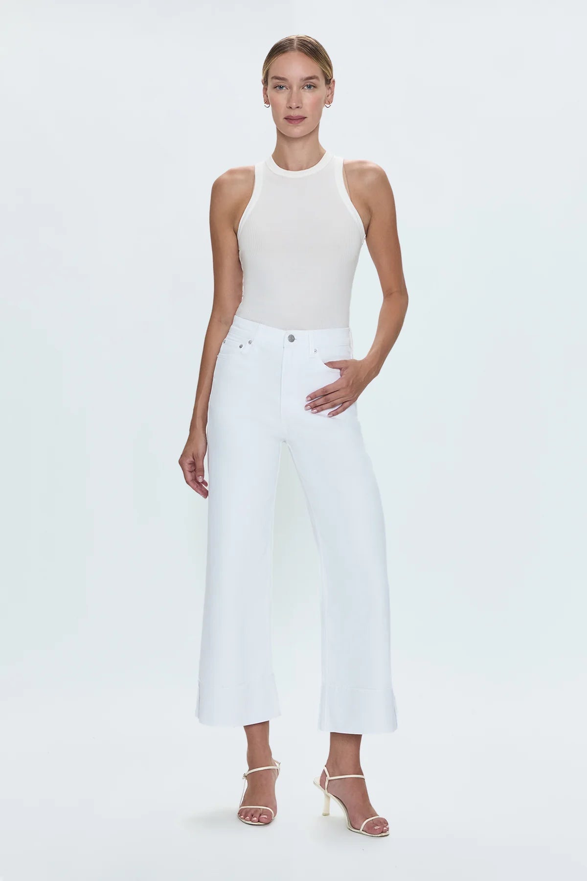 Lana High - Rise Wide Leg Crop Jeans Vivid White - Pistola - COLOR GAME
