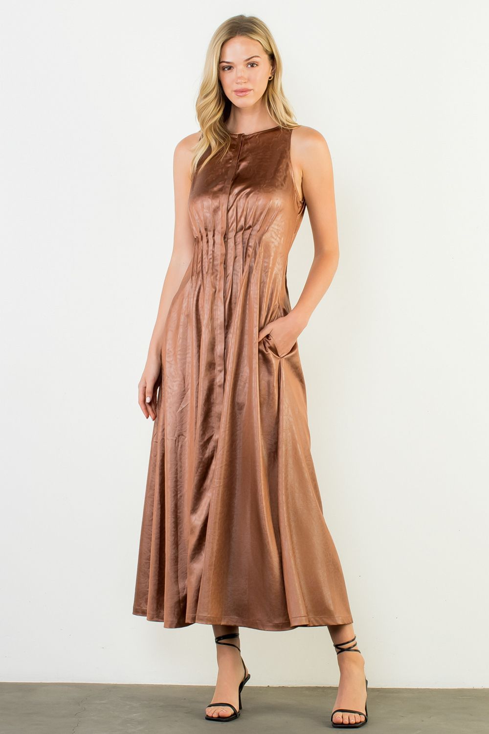 strapless open back dress Landry Pleated Sleeveless Maxi Dress