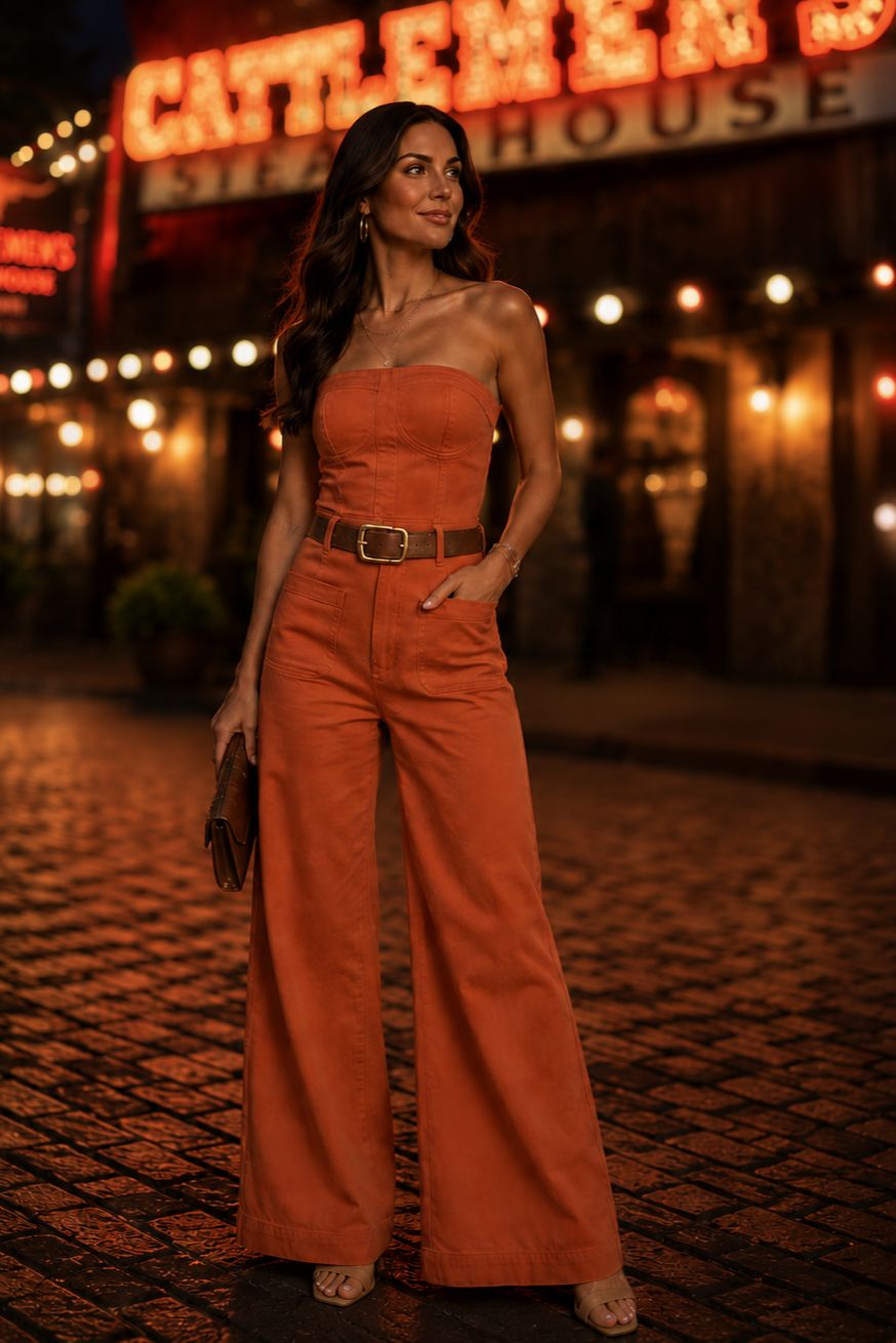 Langley Strapless Wide Leg Jumpsuit Terracotta - Color Game - COLOR GAME
