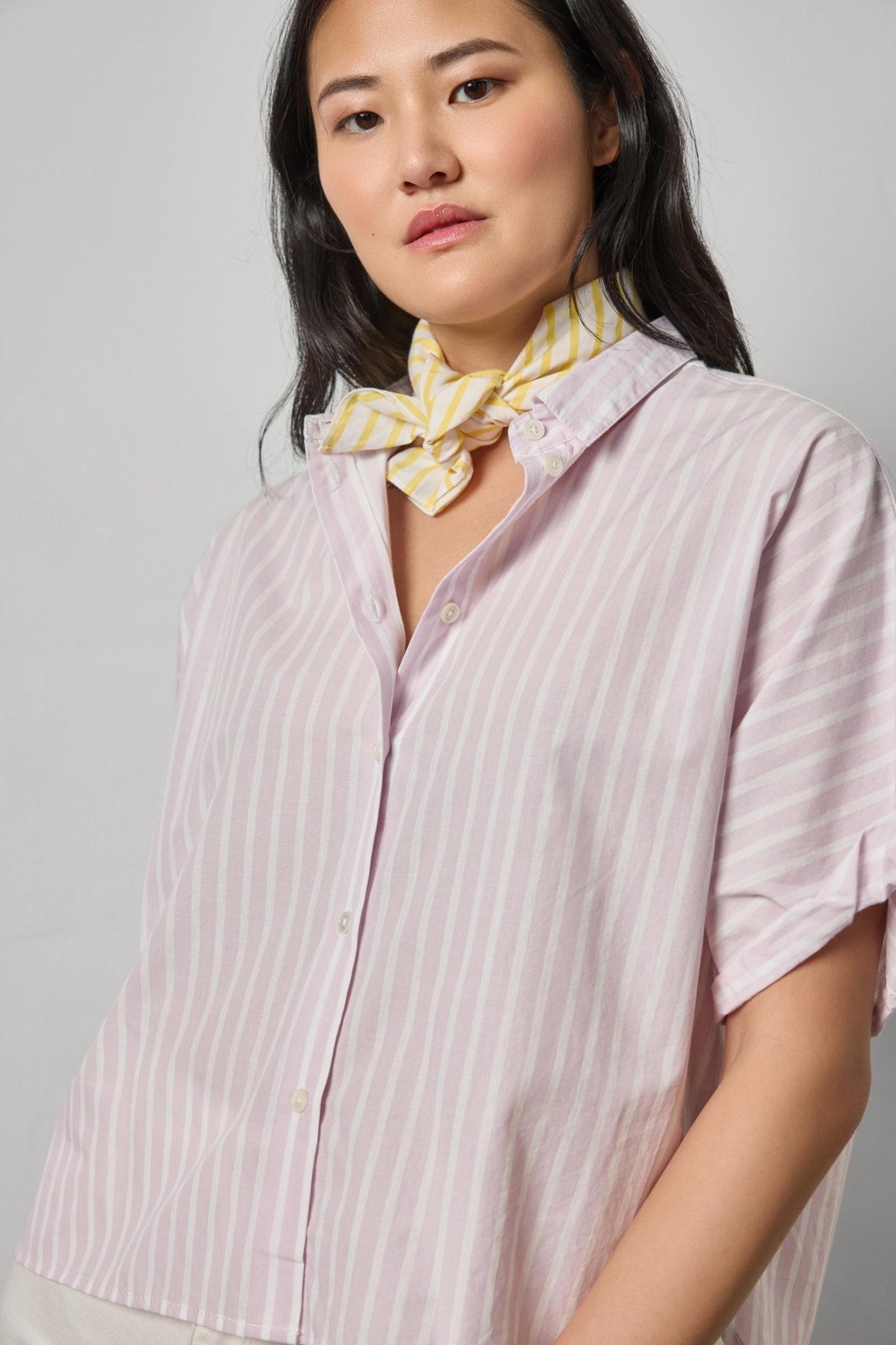 Lavender Striped Oversized Button Down Dolman - Lilla P - COLOR GAME