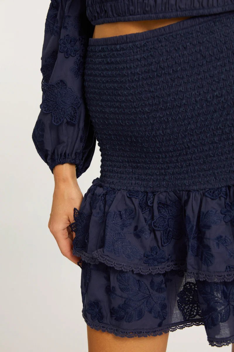 Leah Peacoat Navy Smocked Skirt - Caballero Collection - COLOR GAME