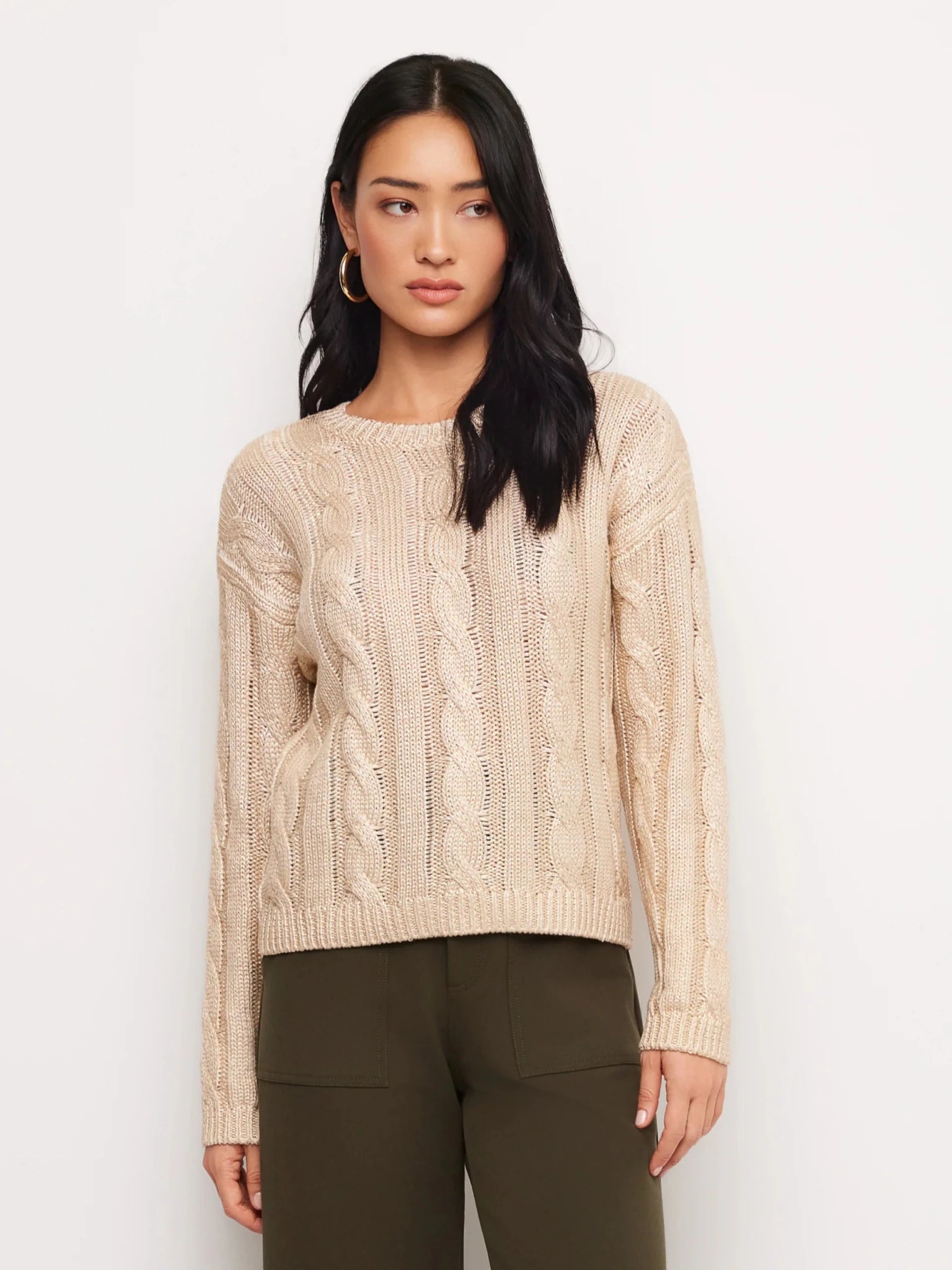 Levie Metallic Gold Cable Sweater - Fifteen Twenty - COLOR GAME