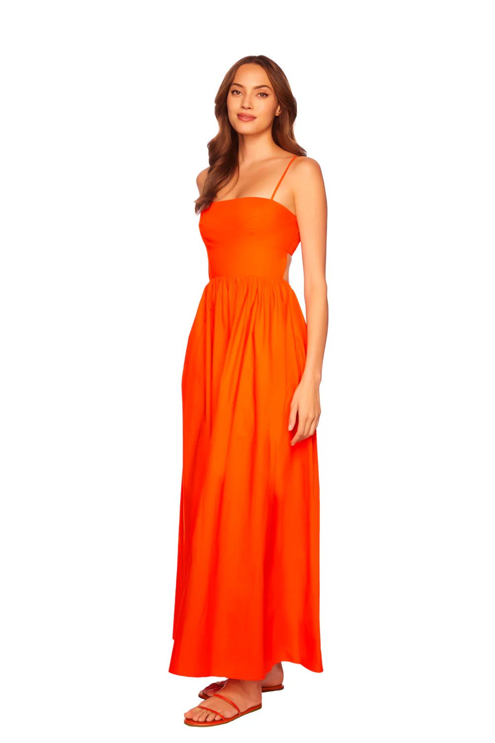 open lace back dress Mandarin Poplin Open-Back Maxi Dress
