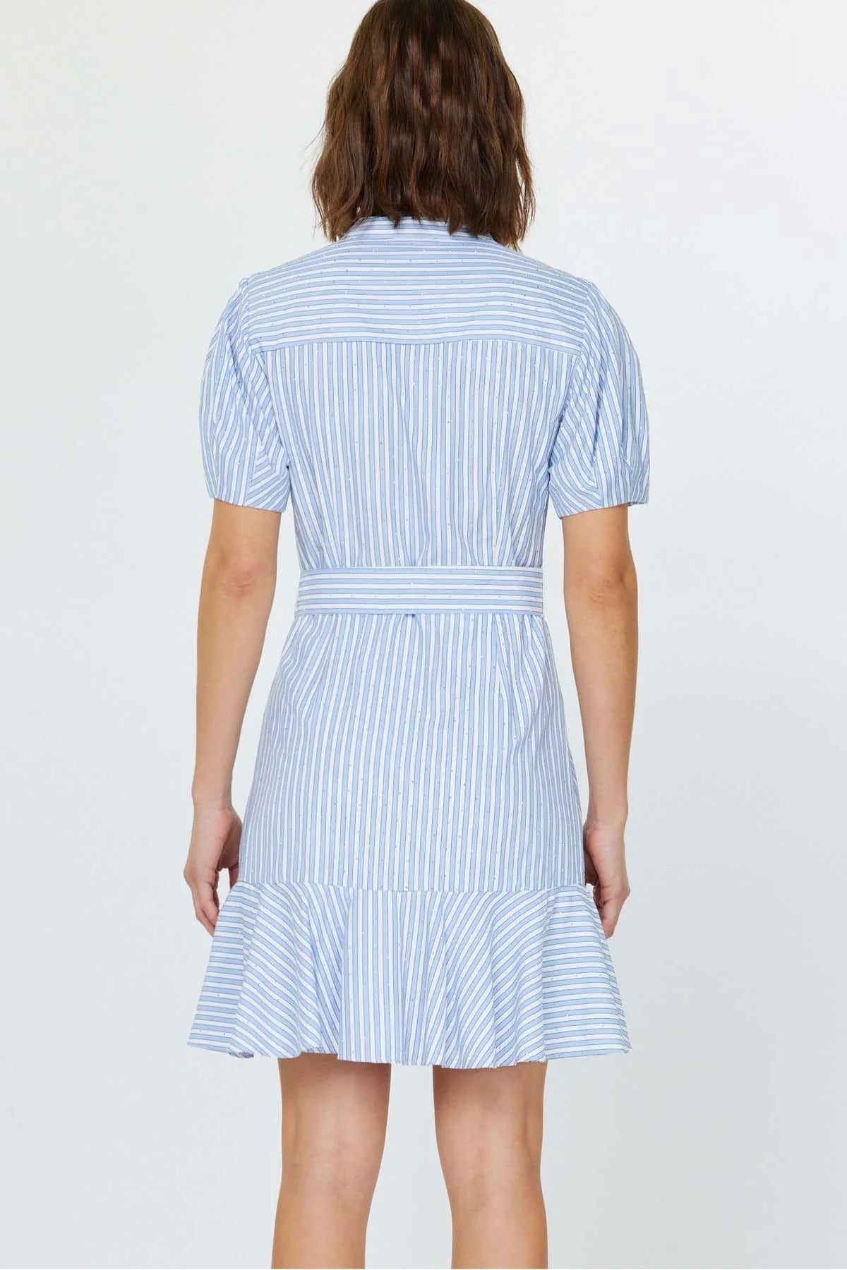 Margo Blue Striped Shimmer Shirt Dress - Current Air - COLOR GAME