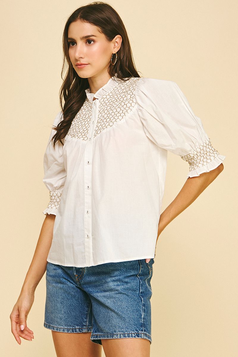 Mauri Embroidered Button - Up Blouse - Pinch - COLOR GAME