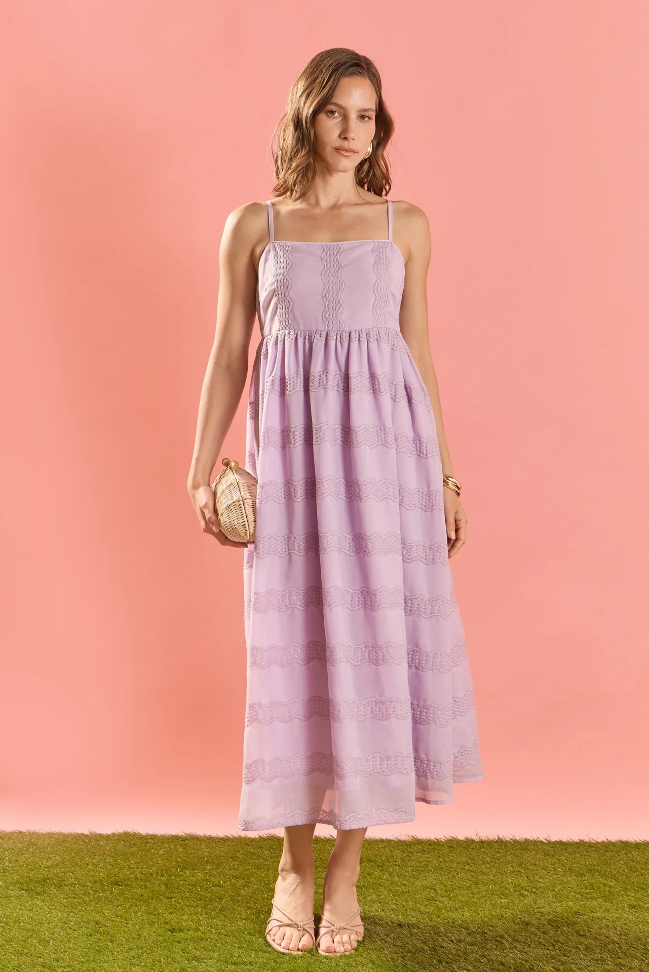 Millicent Embroidered Chiffon Midi Dress Lilac - English Factory - COLOR GAME