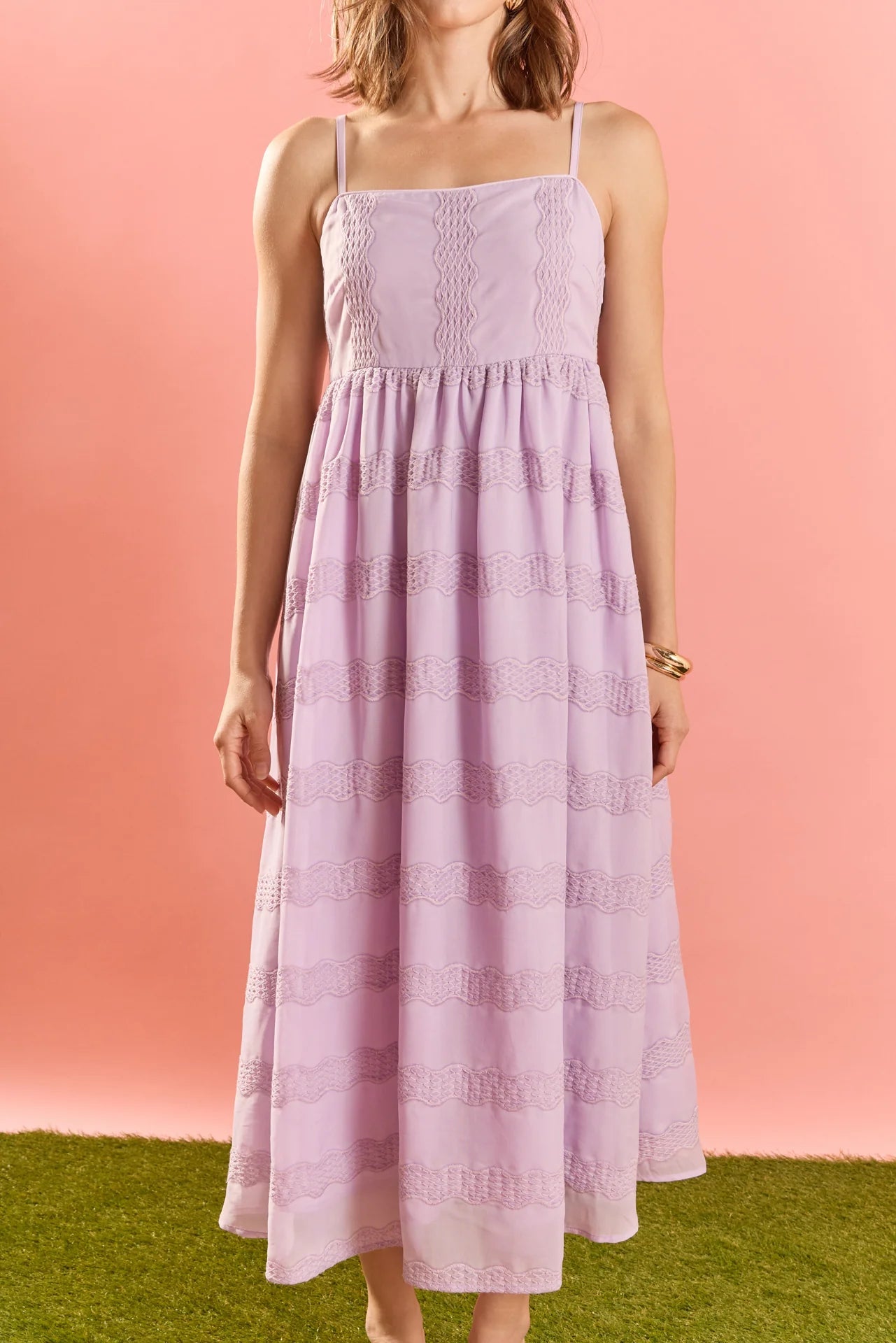 Millicent Embroidered Chiffon Midi Dress Lilac - English Factory - COLOR GAME