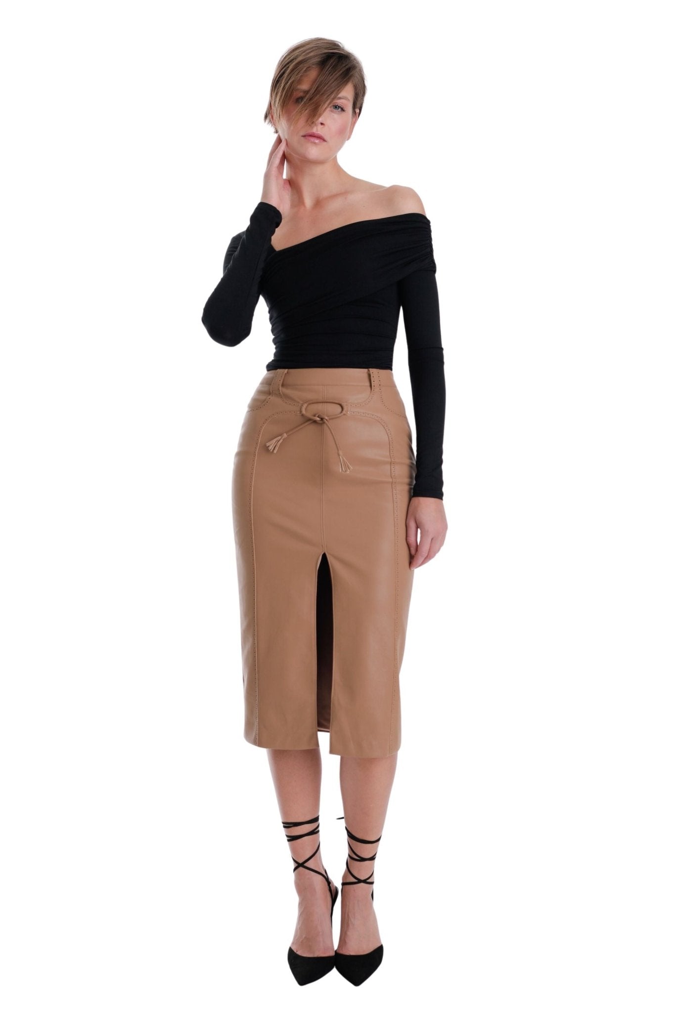 Mona Vegan Leather Midi Skirt - Karina Grimaldi - COLOR GAME