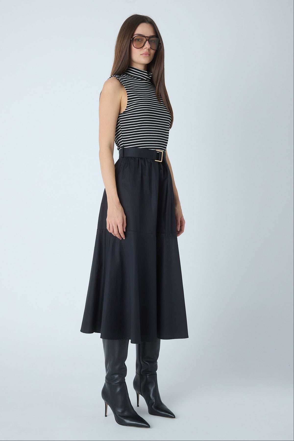 Nara black mixed media dress, side view