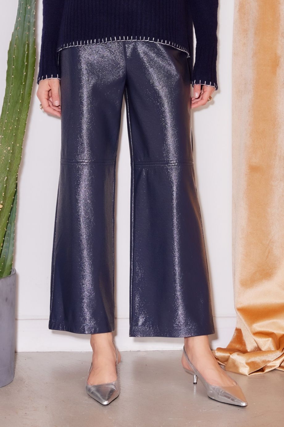 Navy Faux Patent Leather Crop Pants - Fifteen Twenty - COLOR GAME