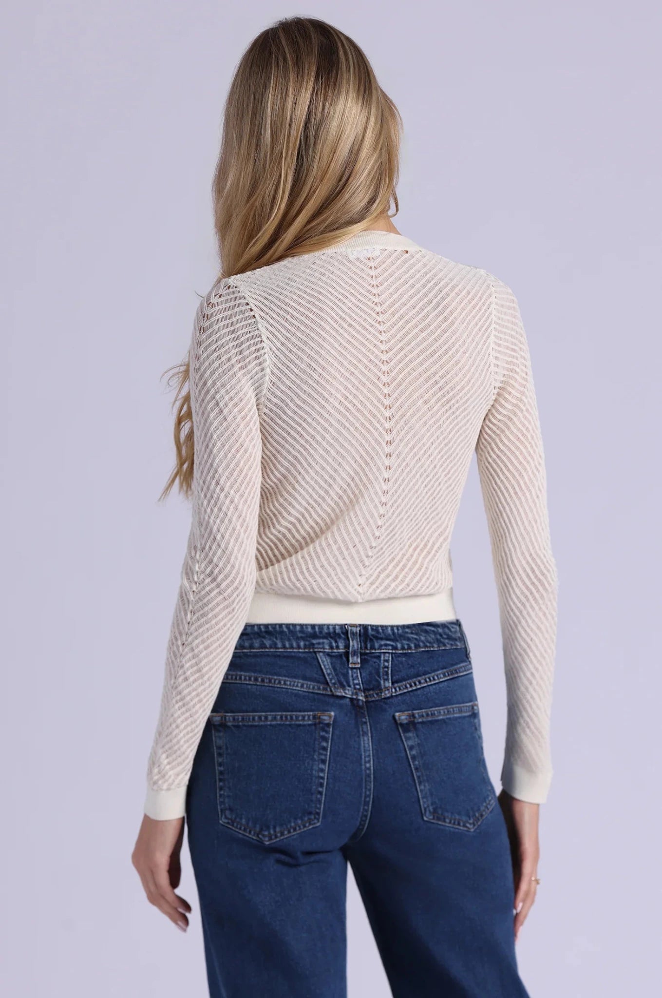 Open Pointelle Cropped Cardigan Starch - Minnie Rose - COLOR GAME