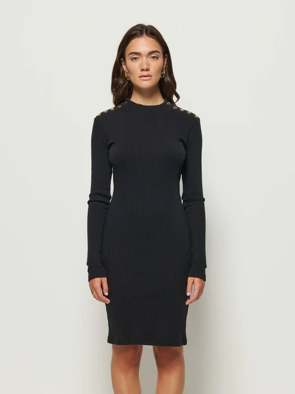 Palmer Ribbed Dress Jet Black - Nation LTD - COLOR GAME