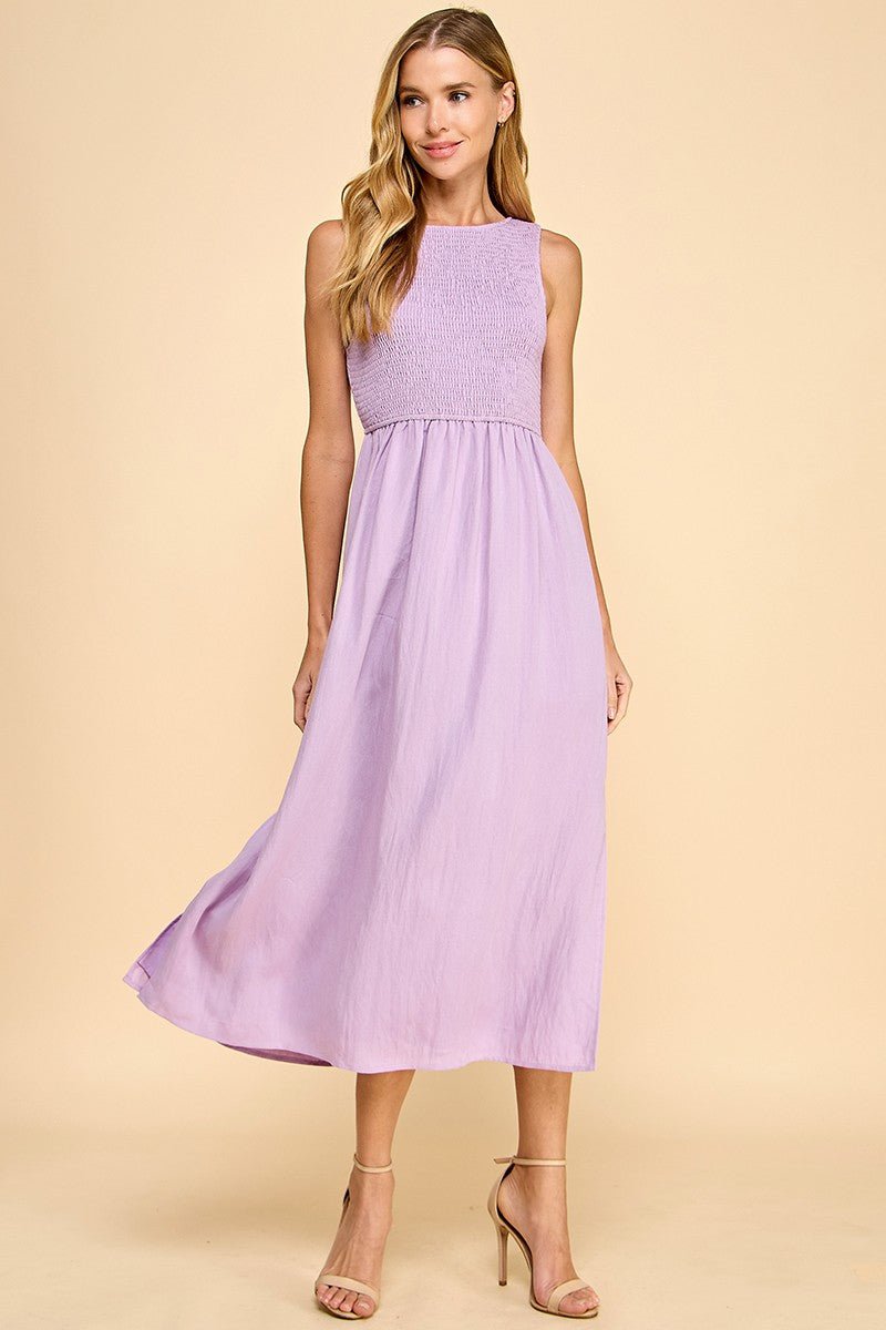 Palmer Smocked Bodice Midi Dress Lavender - TCEC - COLOR GAME