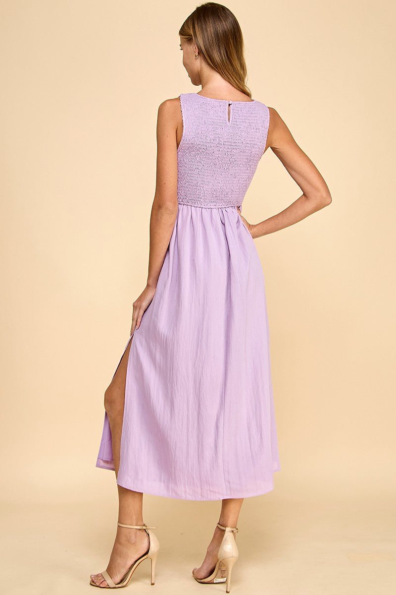 Palmer Smocked Bodice Midi Dress Lavender - TCEC - COLOR GAME