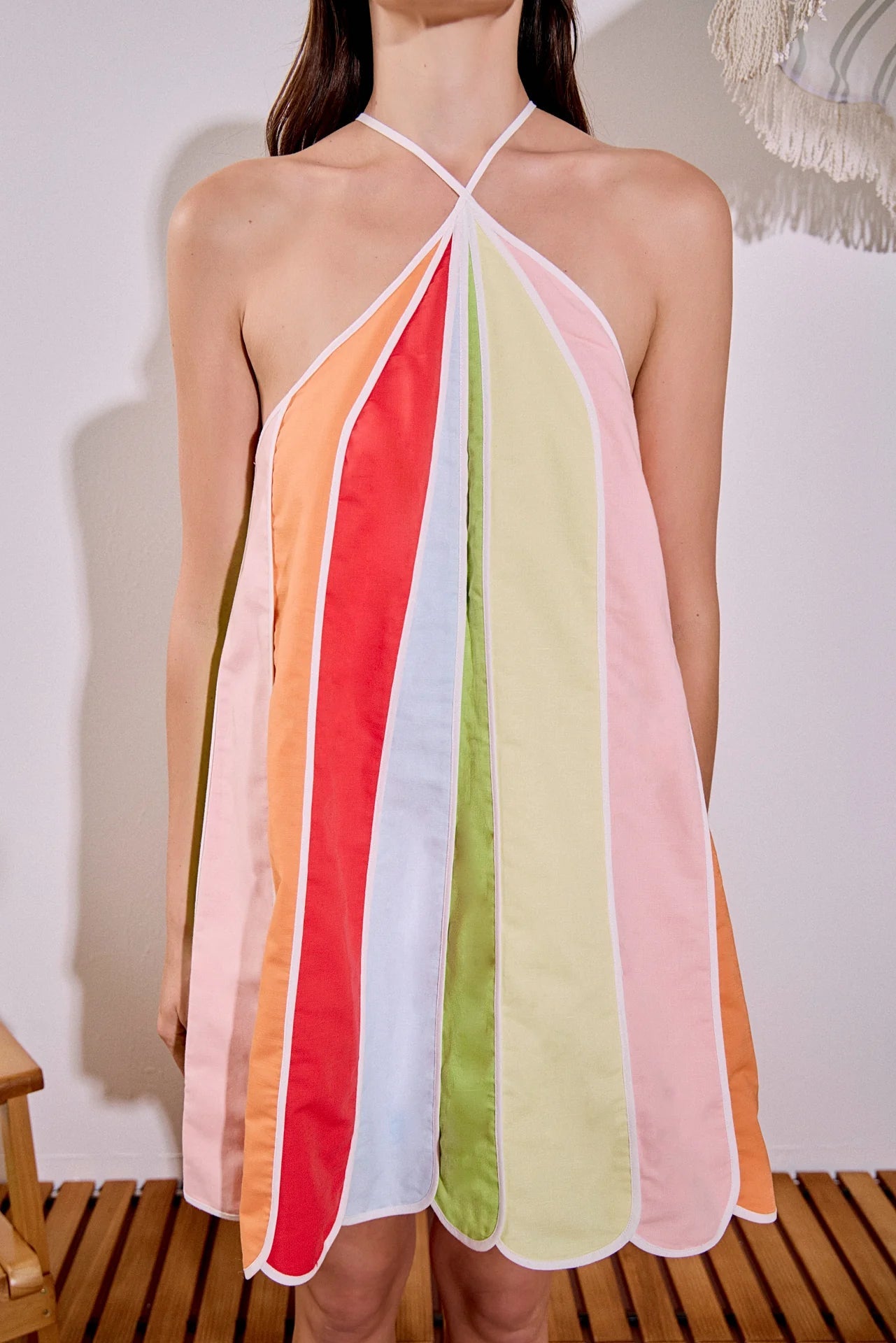 Palmira Colorblock Linen Halter Mini Dress - English Factory - COLOR GAME
