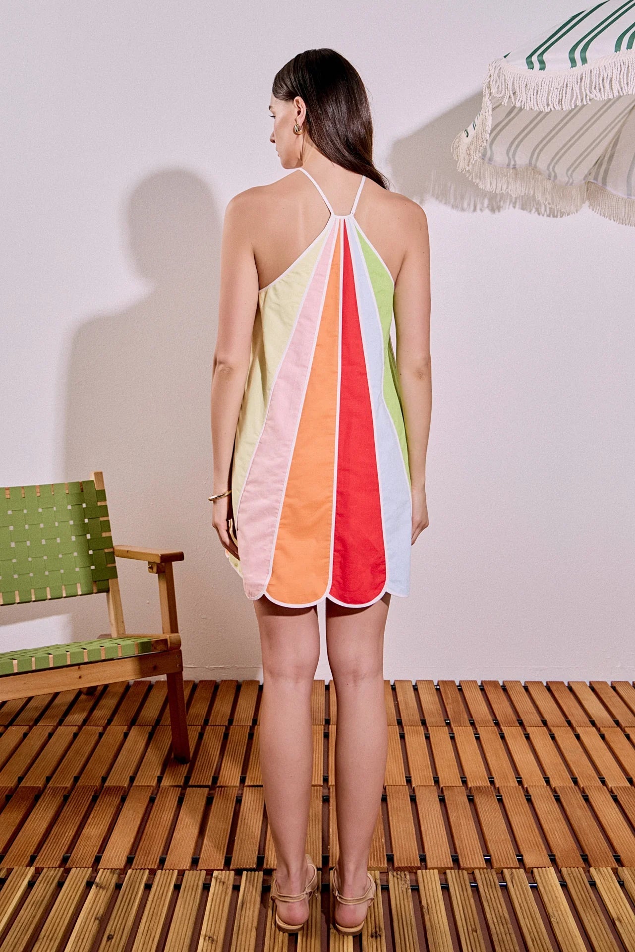 Palmira Colorblock Linen Halter Mini Dress - English Factory - COLOR GAME