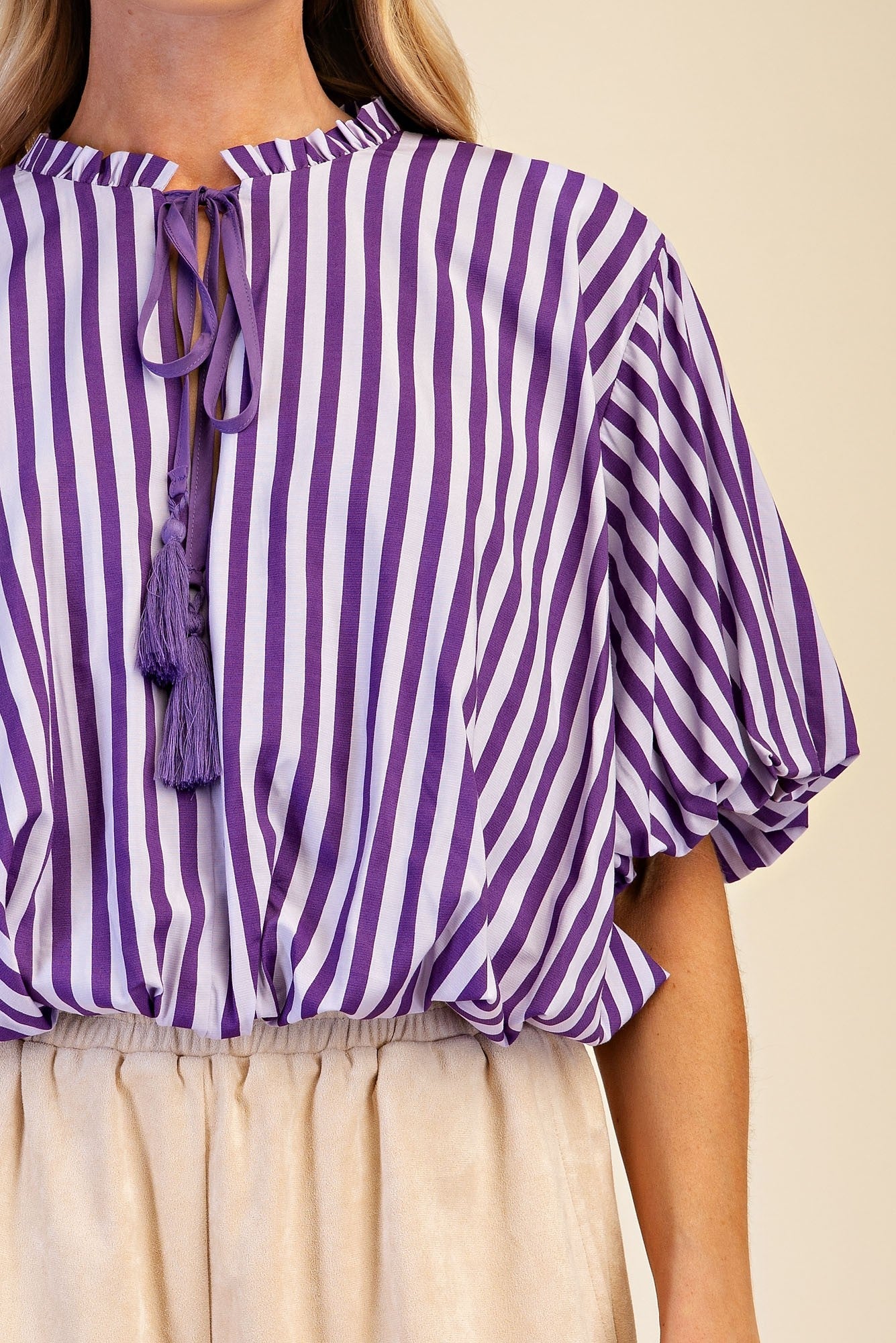 Paola Purple Stripe Tassel Tie Top - Color Game - COLOR GAME