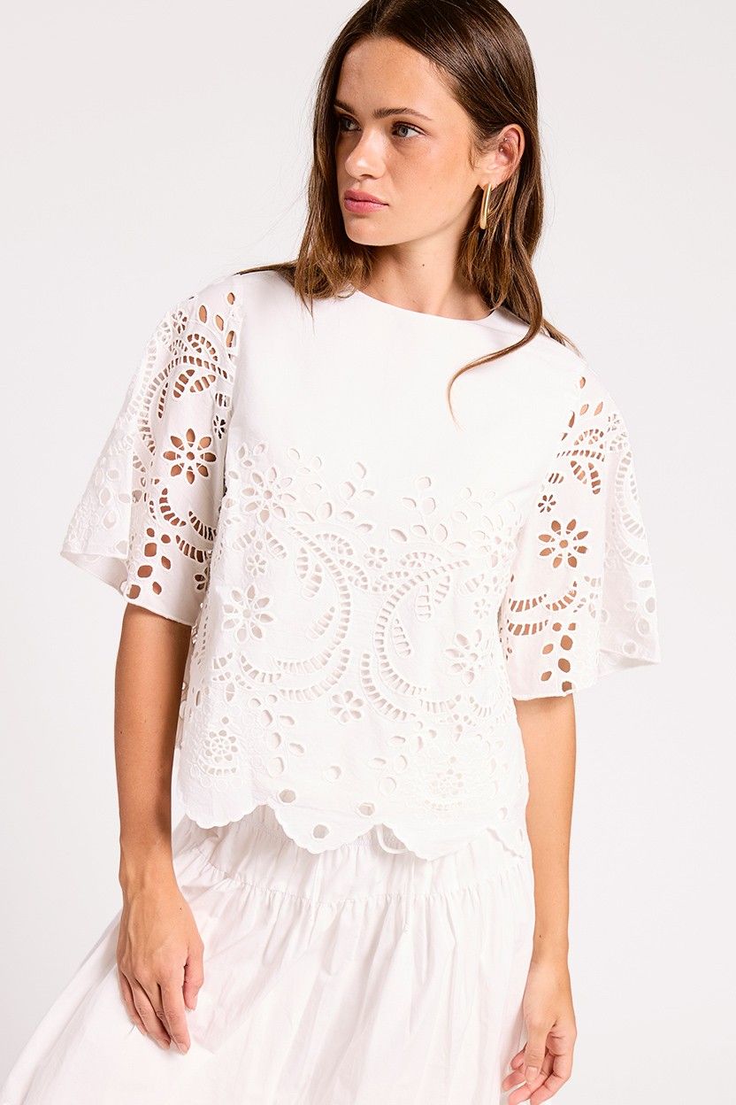 Pippa Embroidered Scallop Hem Top - Ultramarine - COLOR GAME