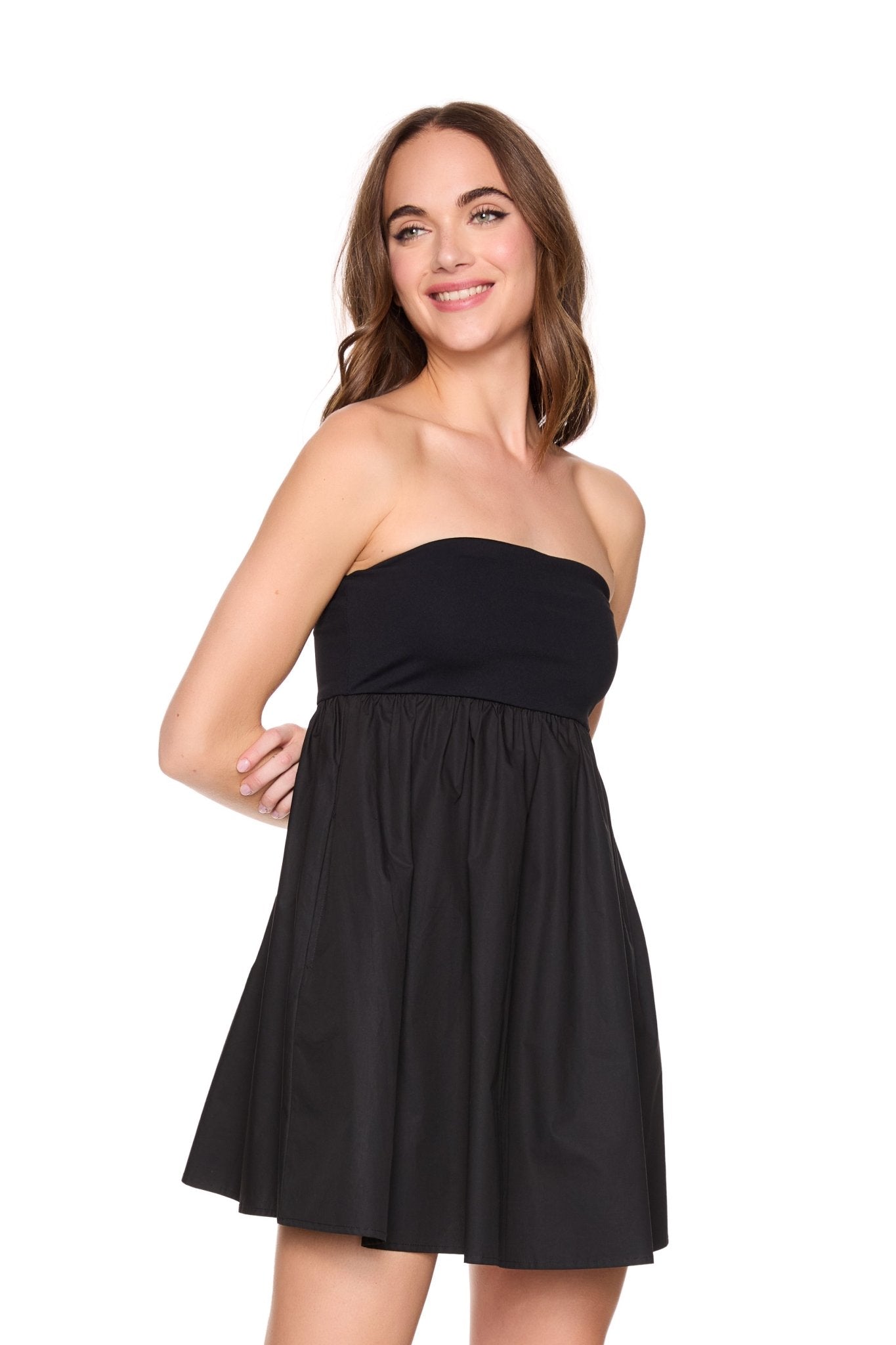 Poplin Knit Mix Tube Mini Dress M / Black Poplin Knit Mix Tube Mini Dress M / Black