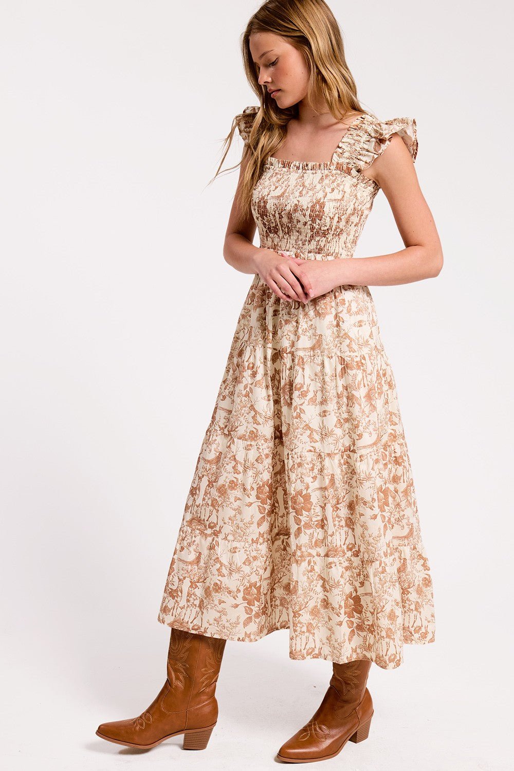 Rainey Smocked Toile Midi Dress - Ultramarine - COLOR GAME