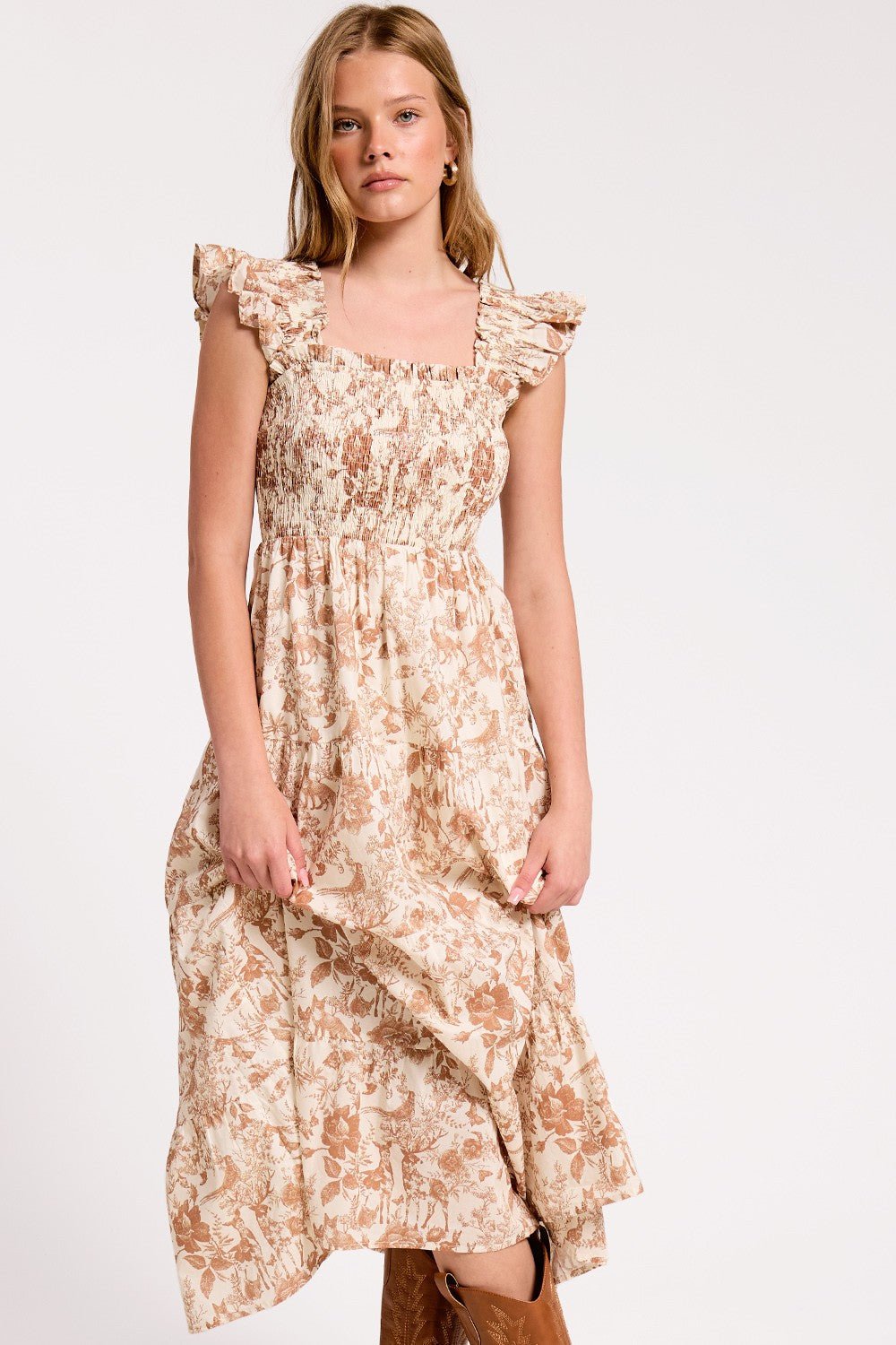 Rainey Smocked Toile Midi Dress - Ultramarine - COLOR GAME