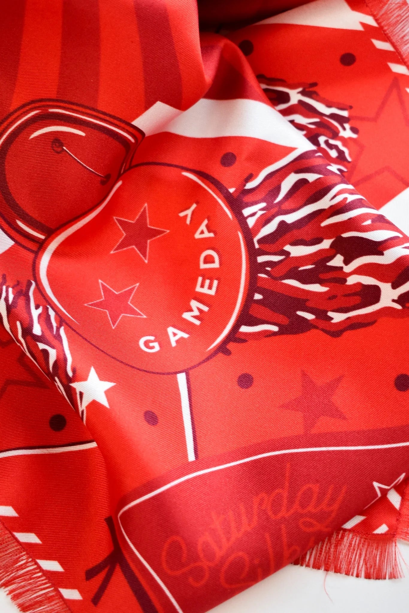 Red Fringed Spirit Scarf - Saturday Silks - COLOR GAME