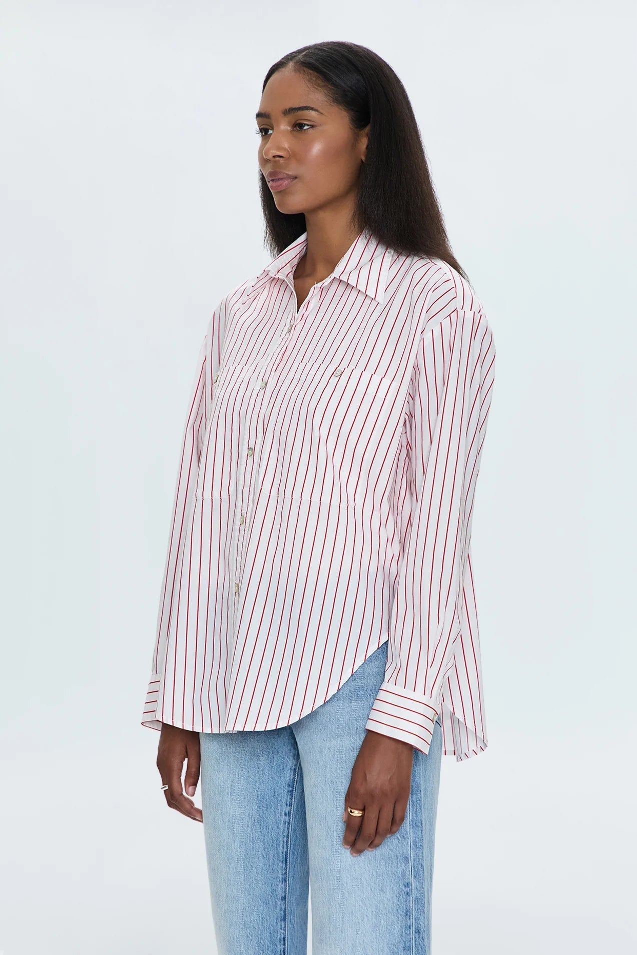 Samantha Oversized Button Up Shirt Ruby Stripe - Pistola - COLOR GAME