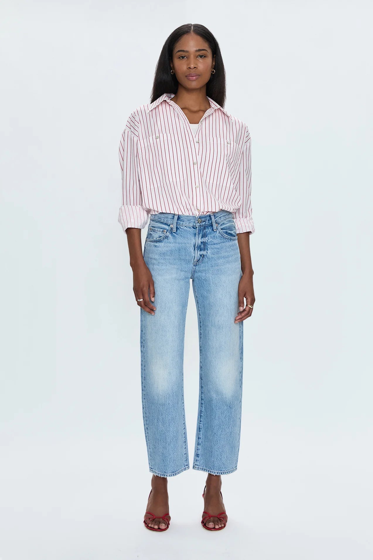 Samantha Oversized Button Up Shirt Ruby Stripe - Pistola - COLOR GAME