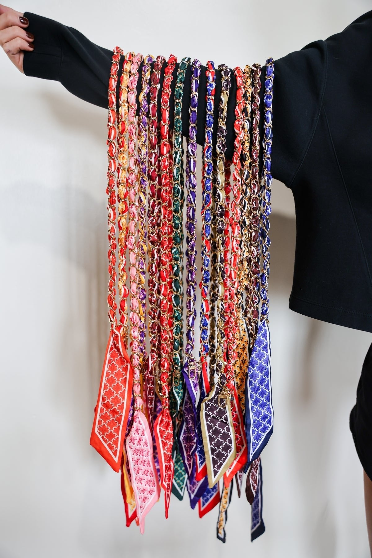 Blue scarf chain strap, lifestyle